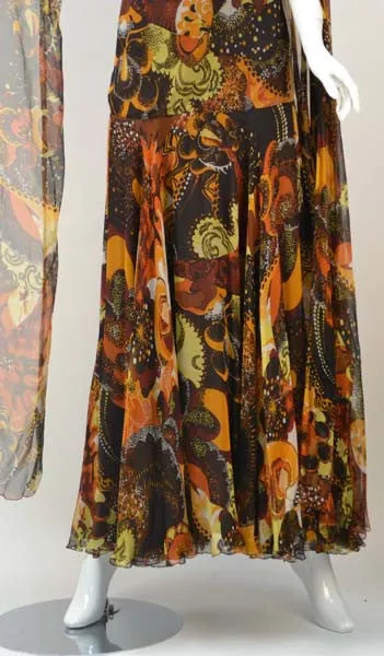 1970s Stavropoulos Silk Print Dress