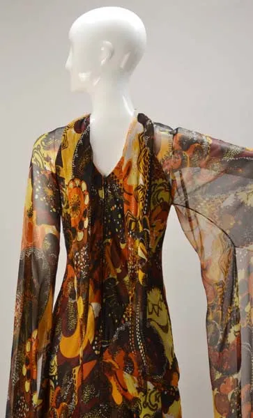 1970s Stavropoulos Silk Print Dress