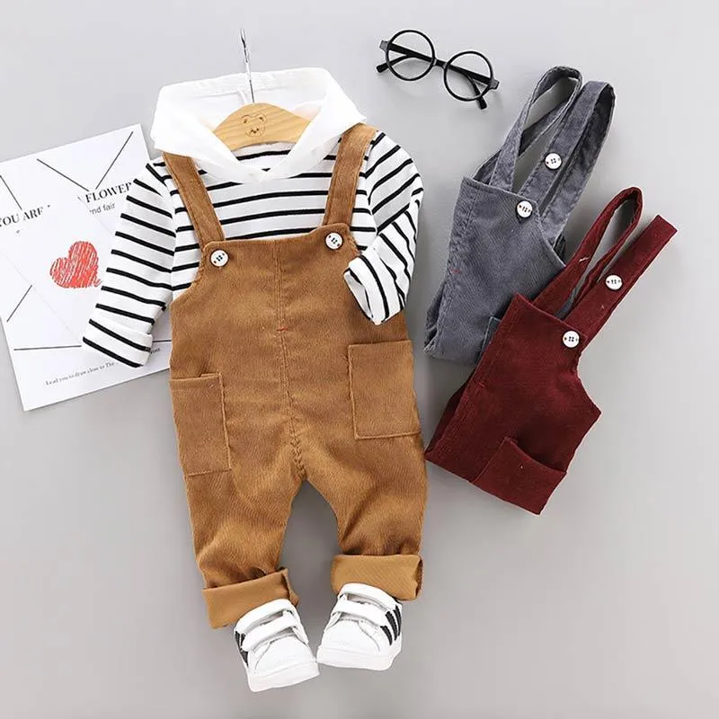 2-piece Striped Hoodie & Solid Dungarees for Children Boy