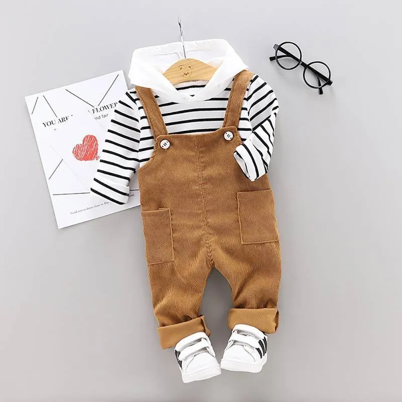 2-piece Striped Hoodie & Solid Dungarees for Children Boy