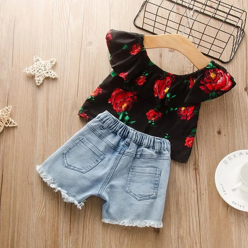 2pcs Fashion Floral  Top and Jeans Wholesale children's clothing