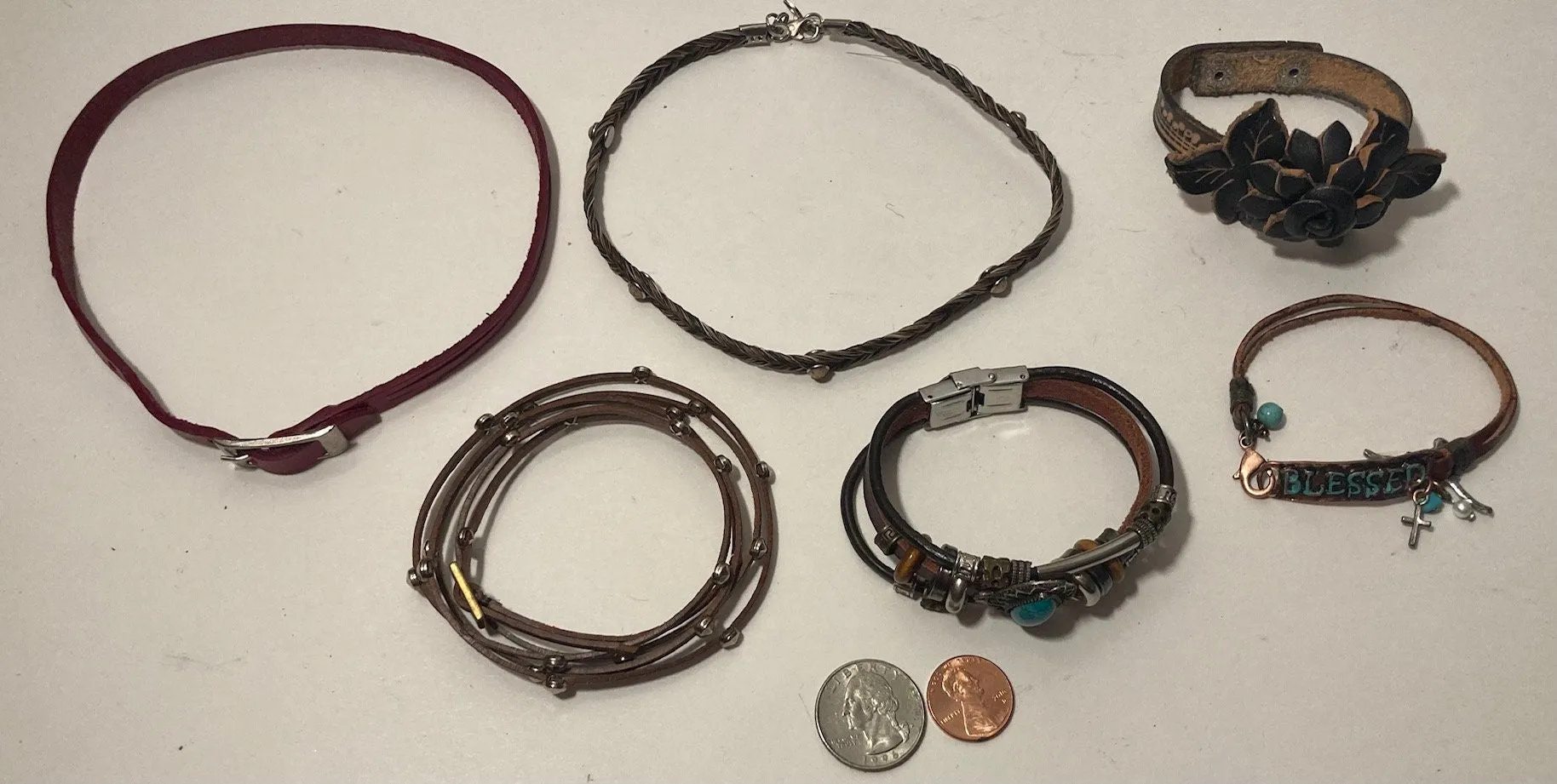 6 Vintage Leather Chokers, Bracelets, Really Nice Designs, Very Nice, Dress, Attire, Fashion, Necklace, Clothing, Quality