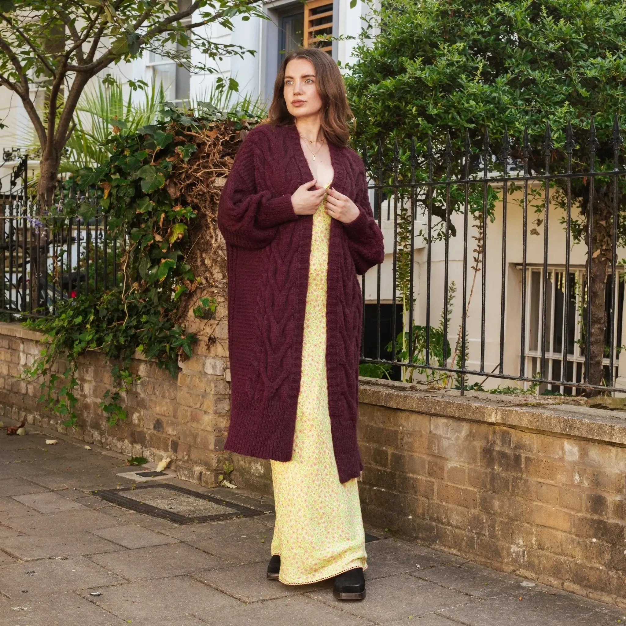 Alex Cable Oversized Balloon Sleeve Maxi Cardigan - Burgundy