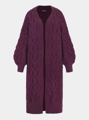 Alex Cable Oversized Balloon Sleeve Maxi Cardigan - Burgundy