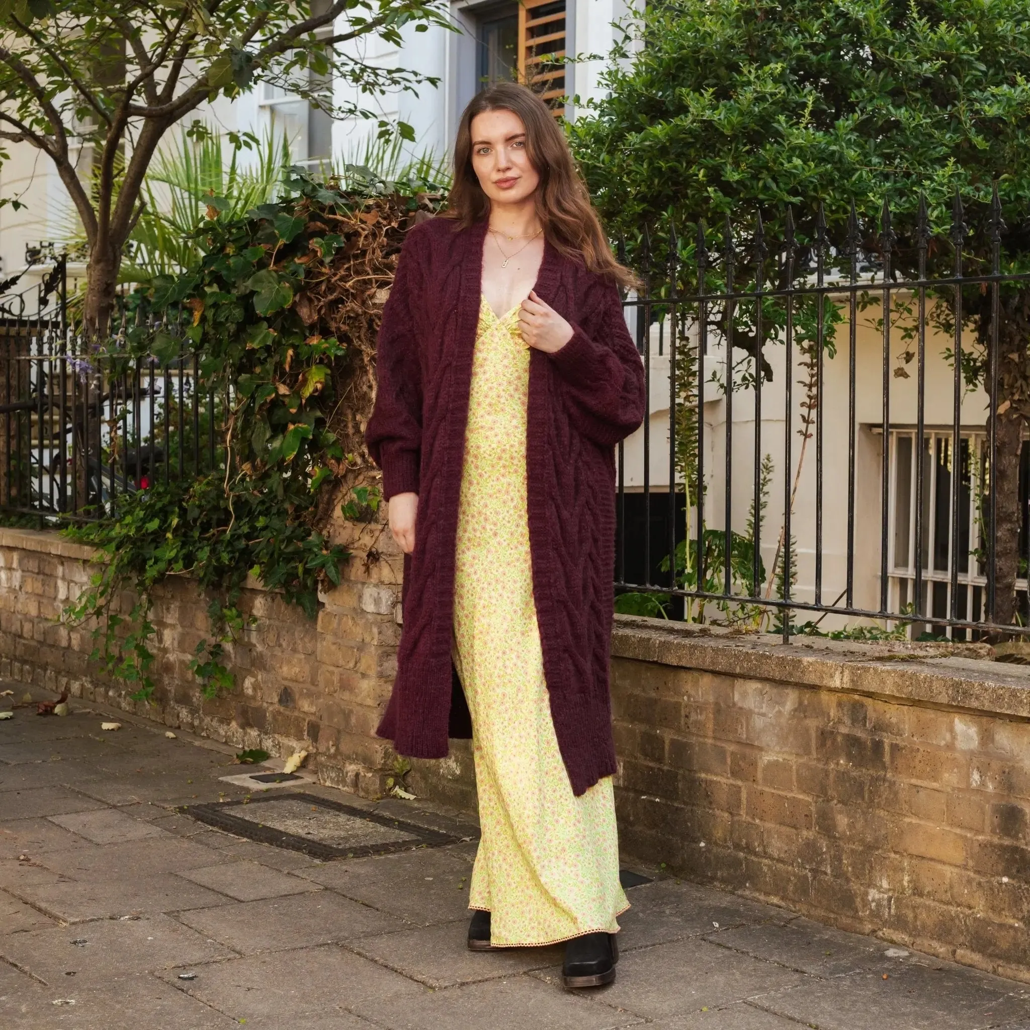 Alex Cable Oversized Balloon Sleeve Maxi Cardigan - Burgundy