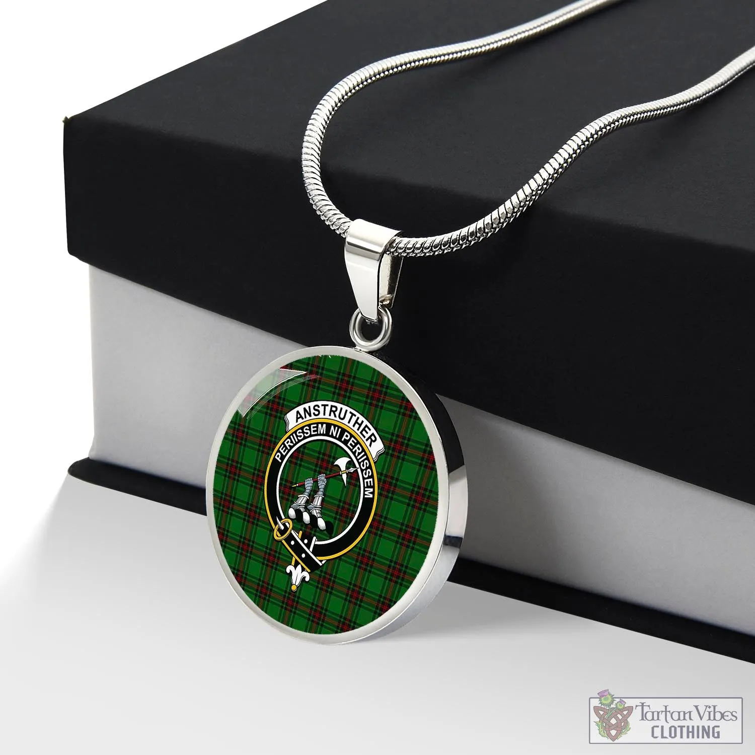 Anstruther Tartan Circle Necklace with Family Crest