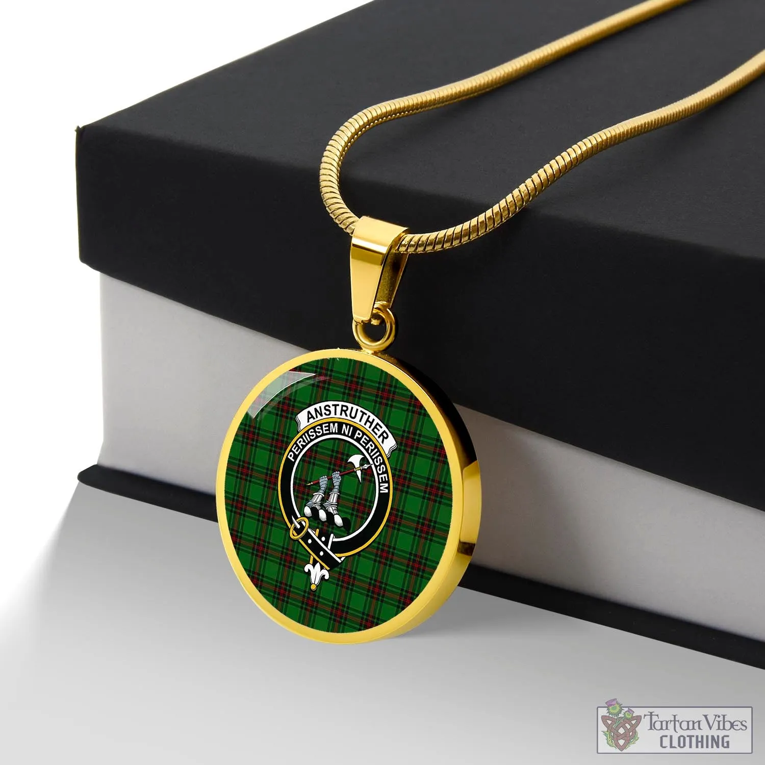 Anstruther Tartan Circle Necklace with Family Crest