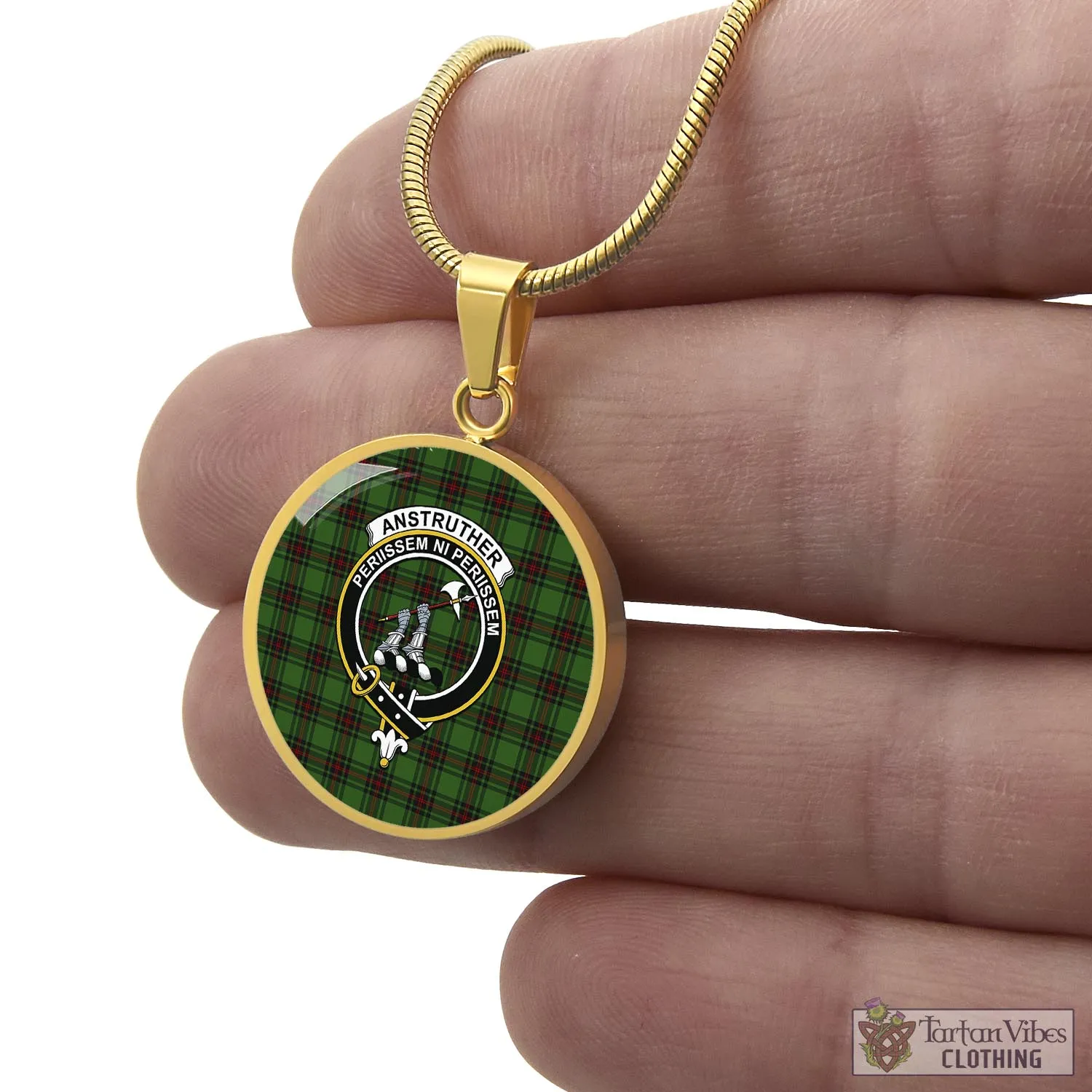 Anstruther Tartan Circle Necklace with Family Crest