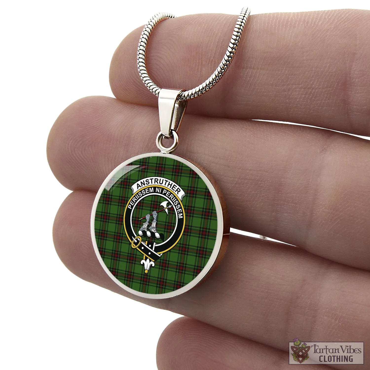 Anstruther Tartan Circle Necklace with Family Crest