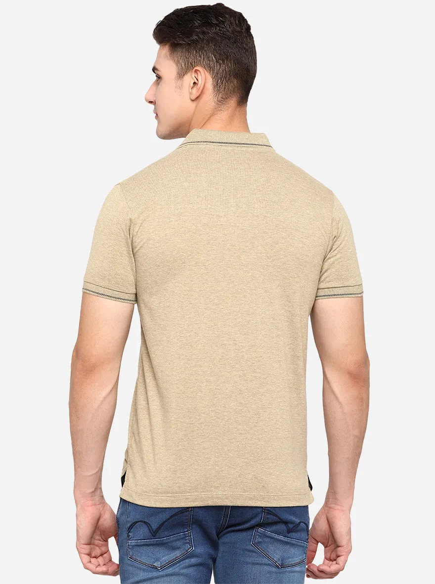 Beige Solid Slim Fit Polo T-Shirt | Greenfibre