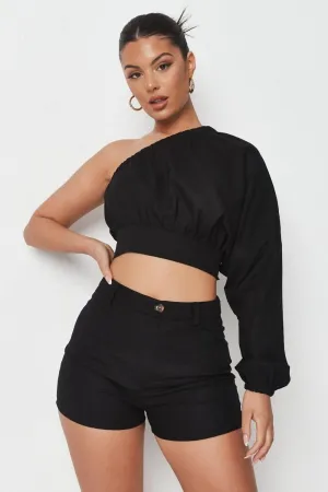 Black Basic One Shoulder Top