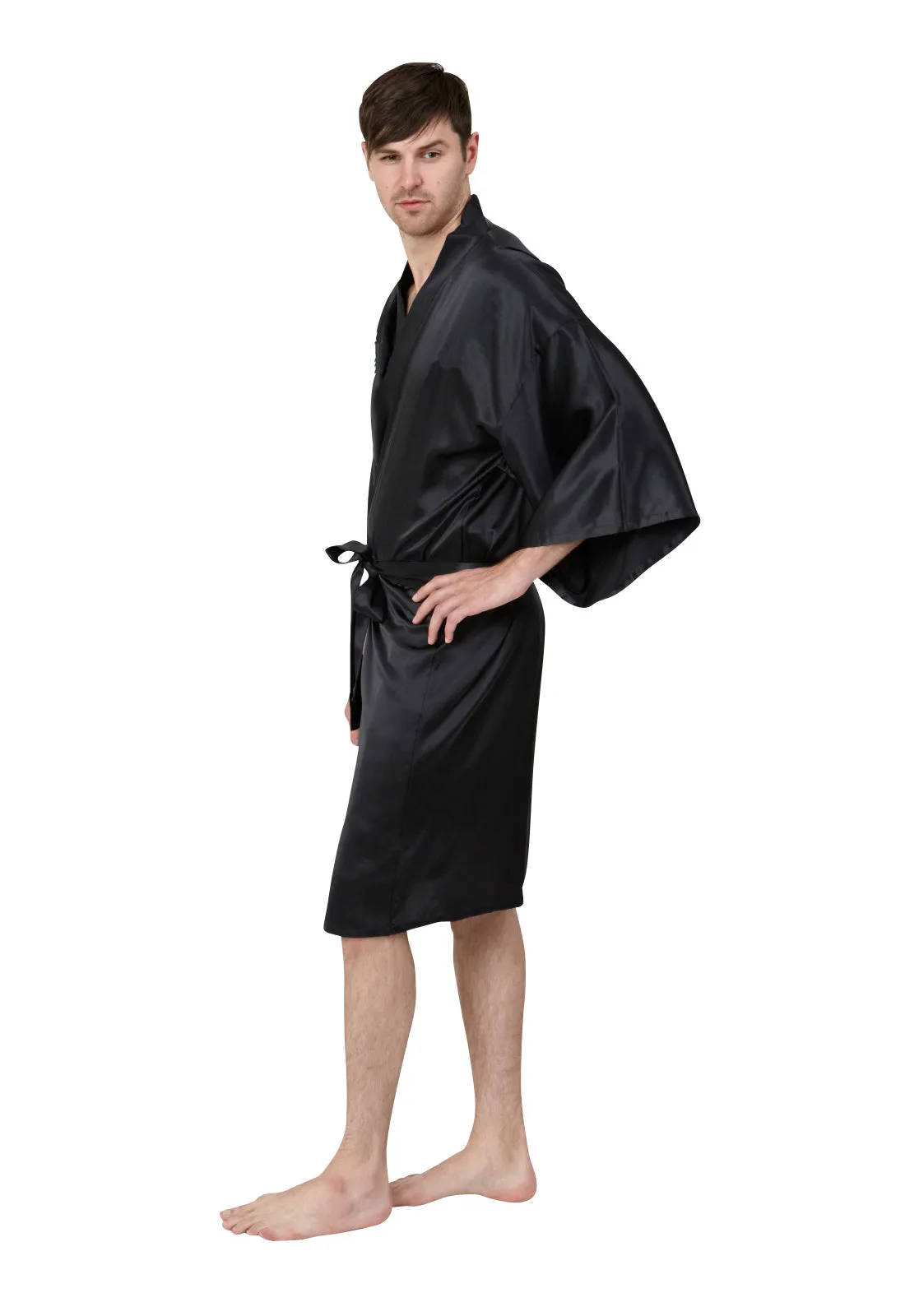 Black Fortune Mens Short Satin Kimono