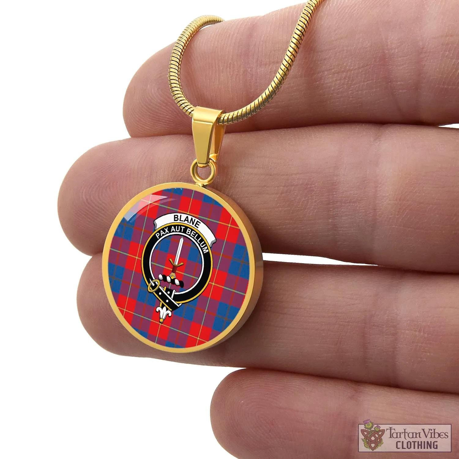 Blane Tartan Circle Necklace with Family Crest