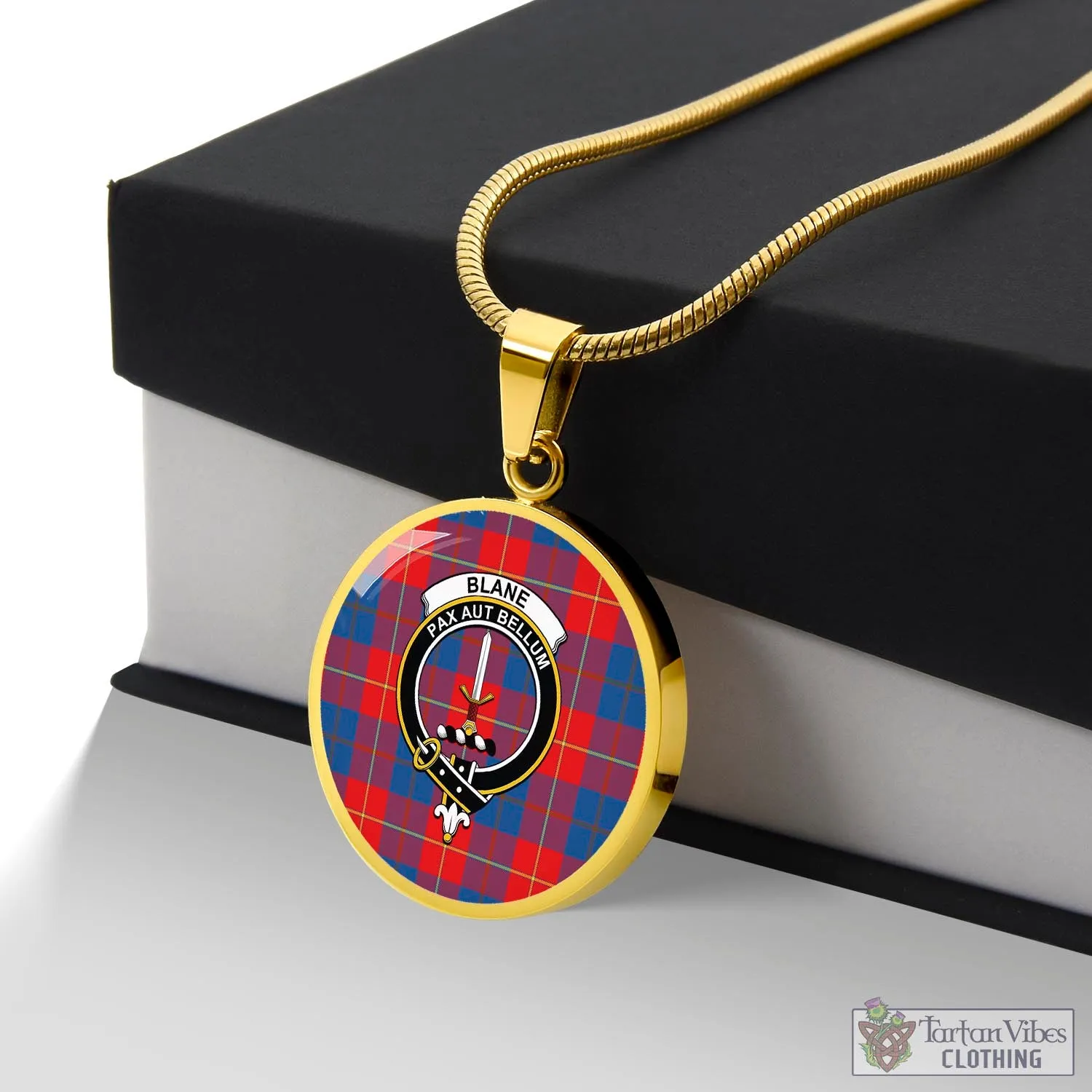 Blane Tartan Circle Necklace with Family Crest