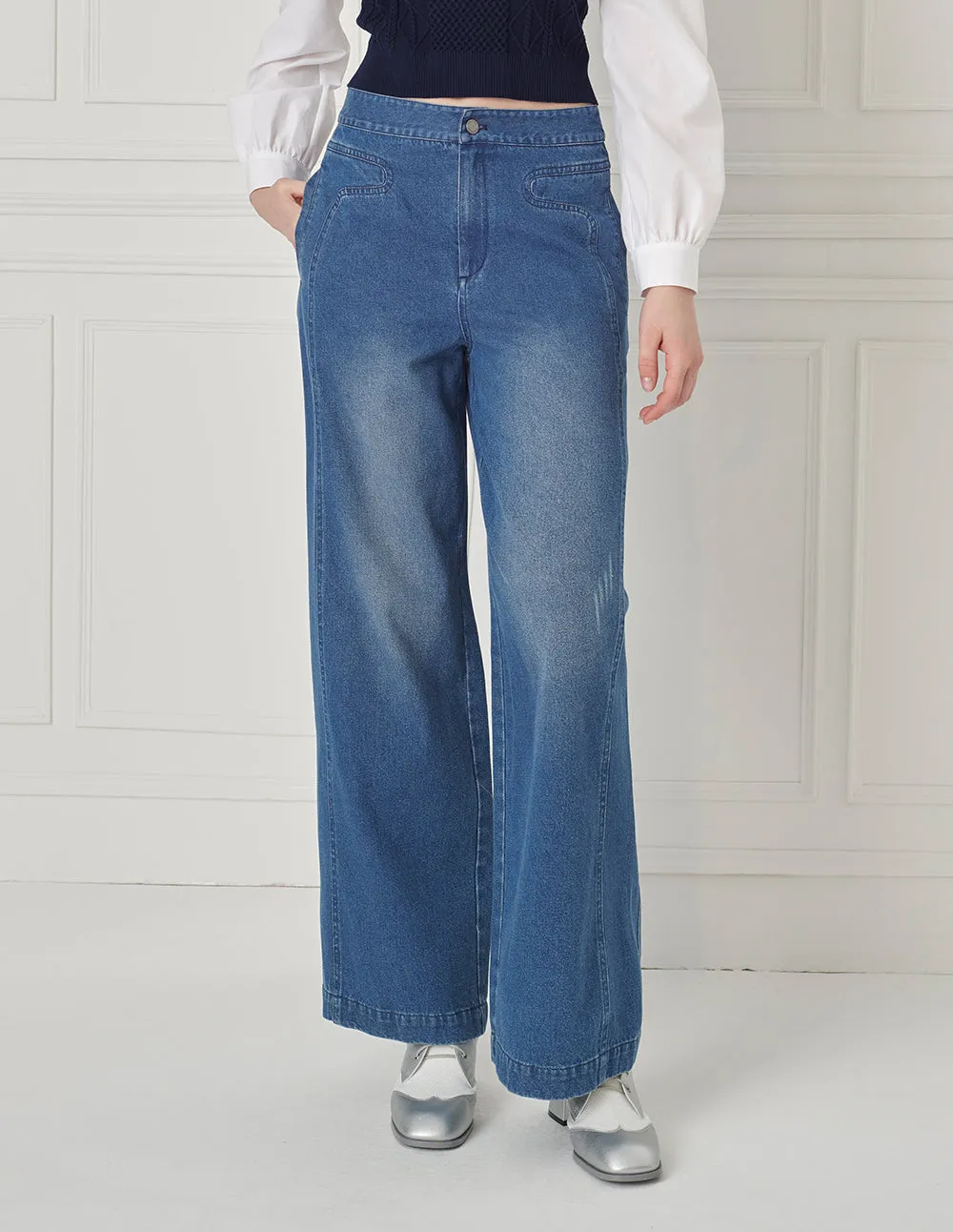 BORA AKSU Versatile Washed Wide-Leg Jeans With Artistic Curve Design