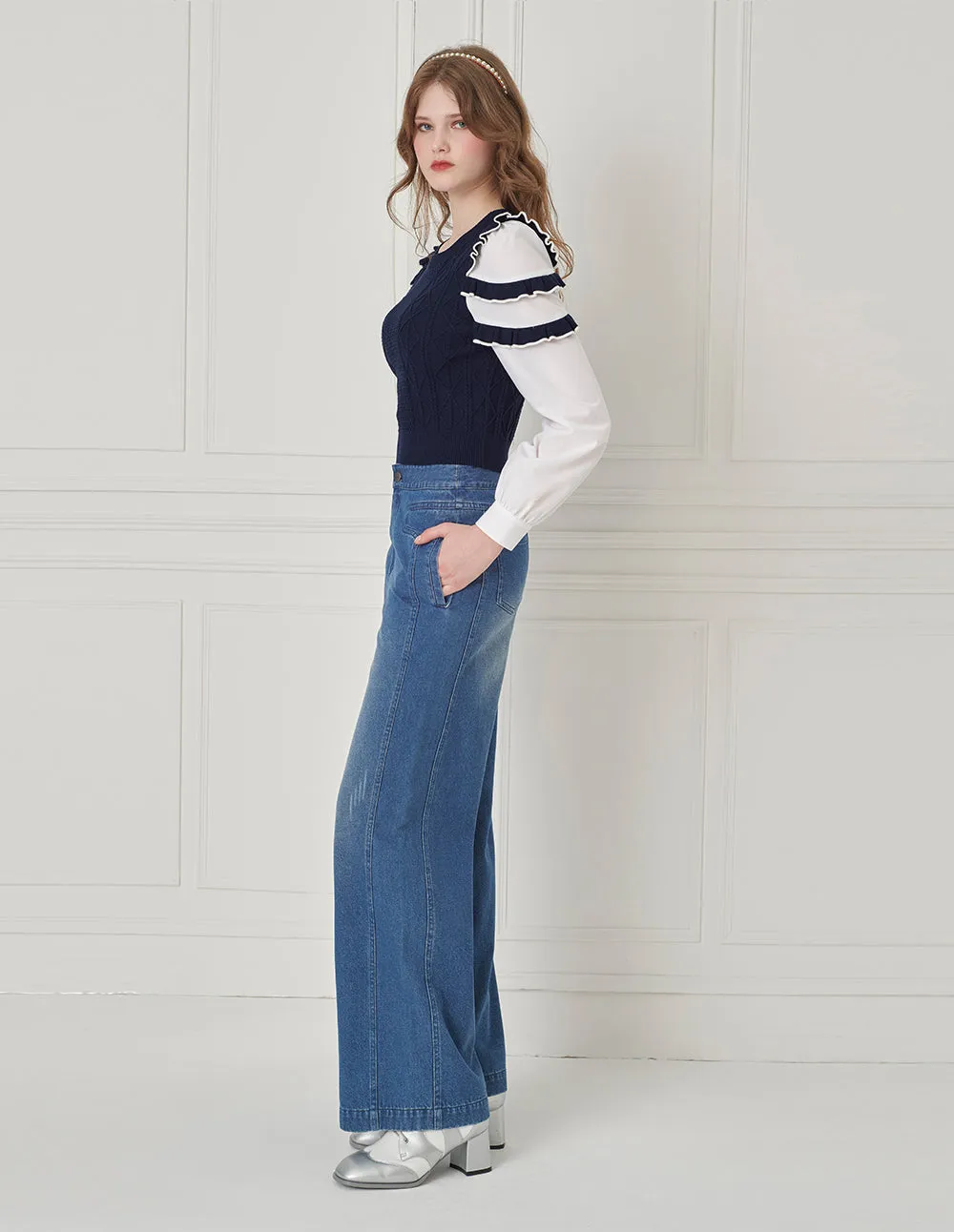 BORA AKSU Versatile Washed Wide-Leg Jeans With Artistic Curve Design