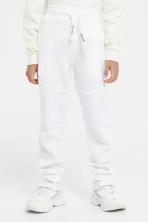 Boys White Textured Active Pants