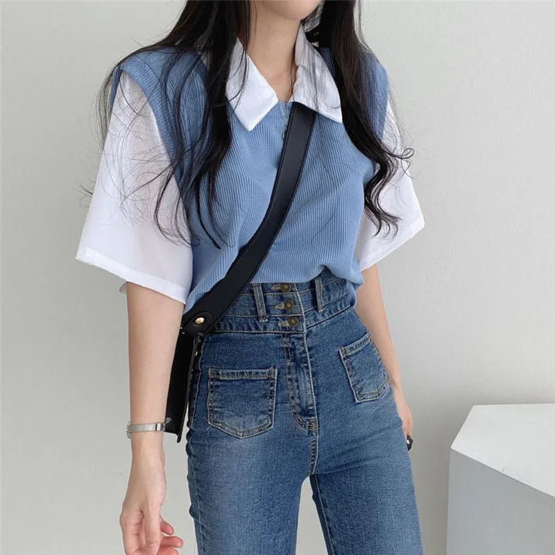 Chic Casual Fake Two Piece Loose T-Shirt