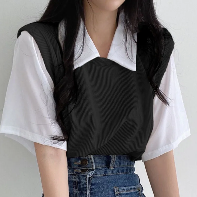 Chic Casual Fake Two Piece Loose T-Shirt