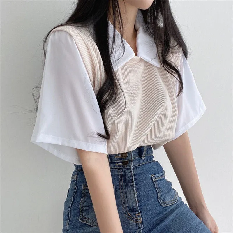 Chic Casual Fake Two Piece Loose T-Shirt