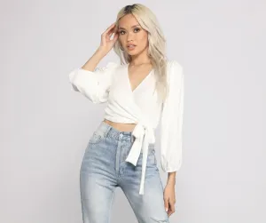 Chic Wrap Around Bishop Sleeve Crop Top