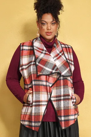 Colorblock Plaid Sleeveless Pocket Cardigan