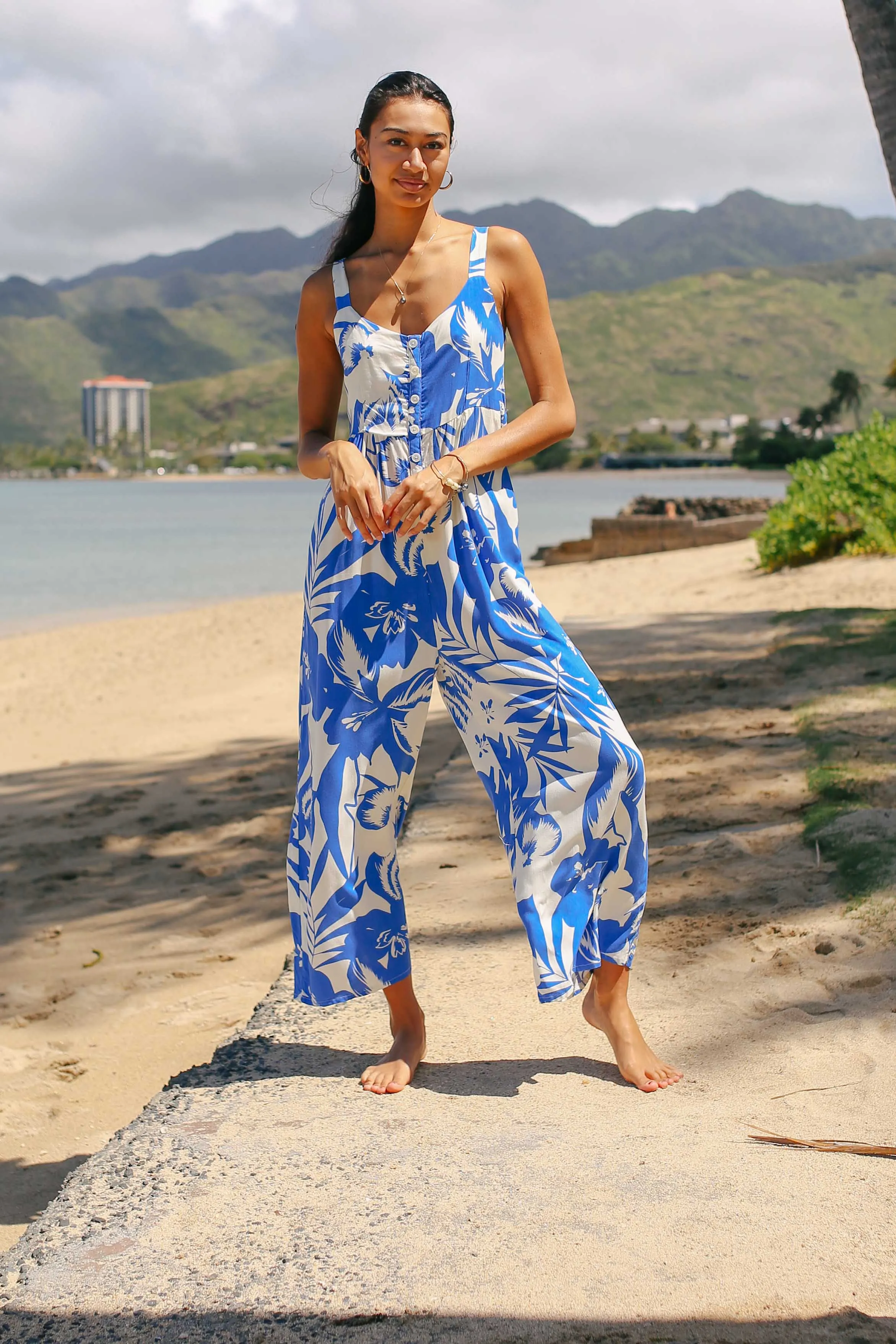 Contrast Print Wide Leg Jumpsuit