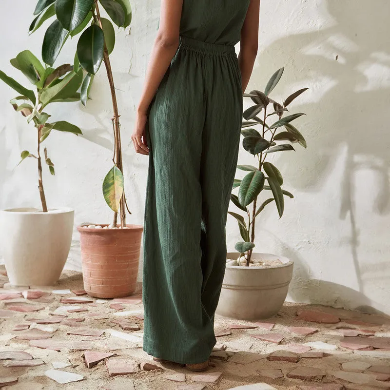 Cotton Solid Co Ord Set For Women | Top & Pant | Sleeveless Top | Leafy Green