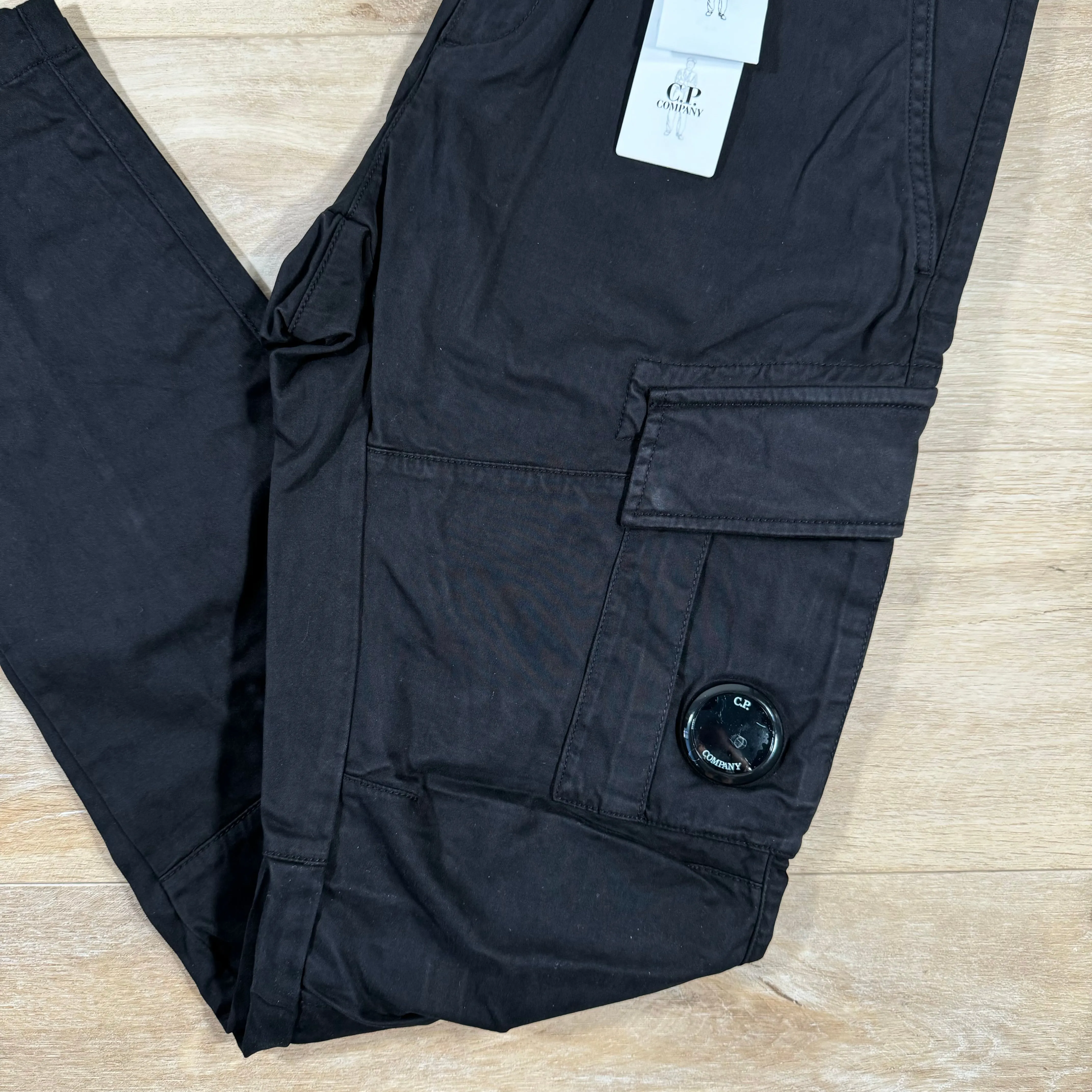 C.P. Company Stretch Sateen Lens Cargo Pants in Black