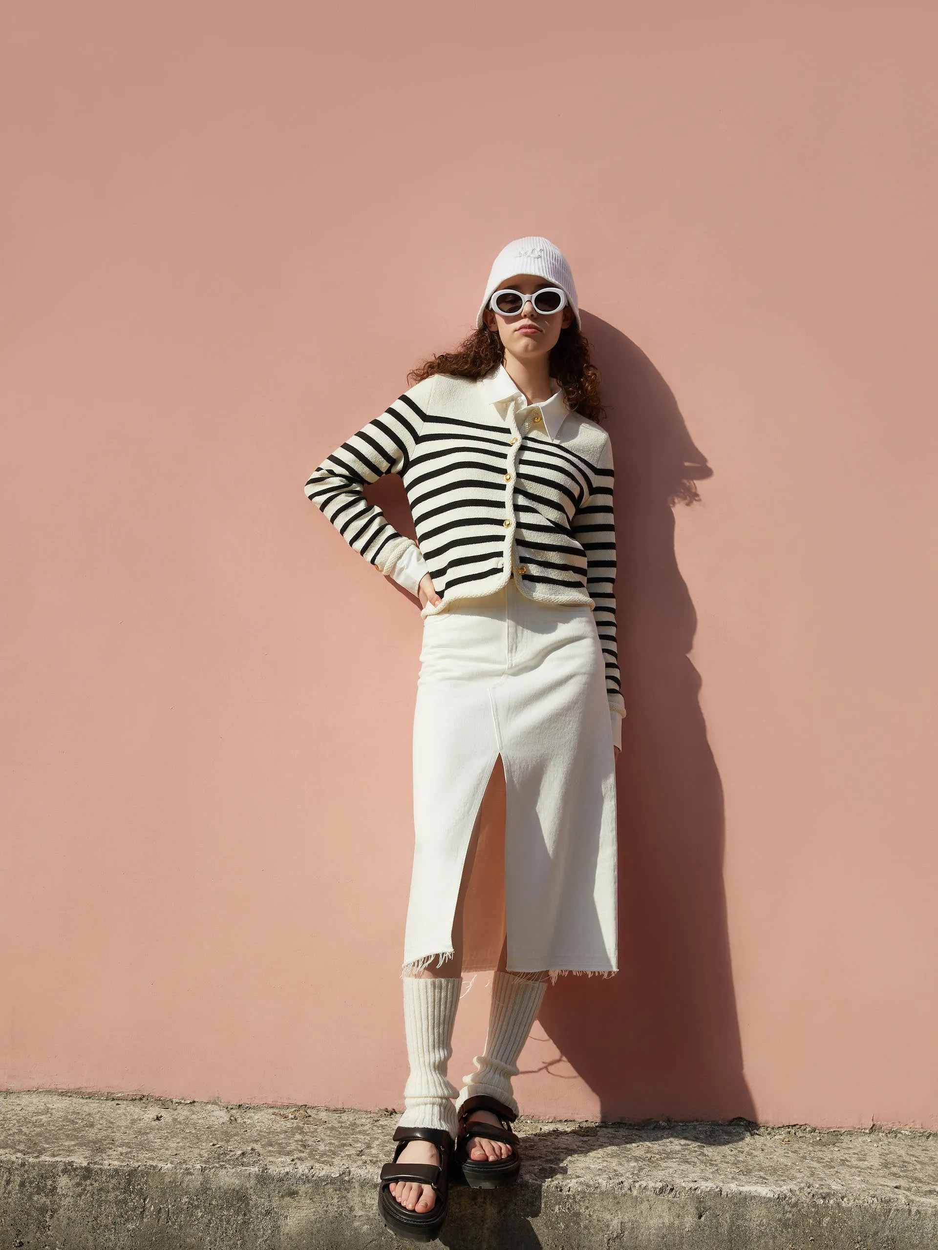 Crop Knitted Striped Cardigan