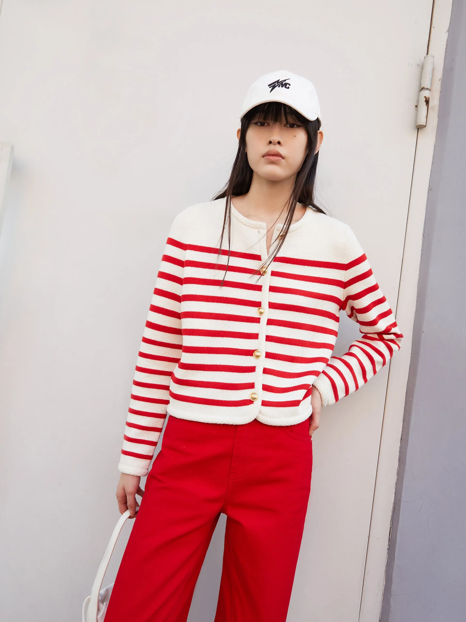 Crop Knitted Striped Cardigan