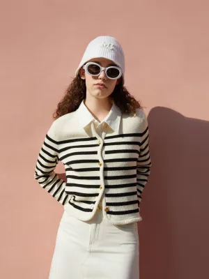 Crop Knitted Striped Cardigan