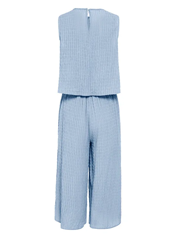 Cropped Sleeveless Solid Color Round-Neck Jumpsuits