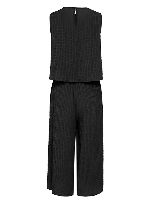 Cropped Sleeveless Solid Color Round-Neck Jumpsuits