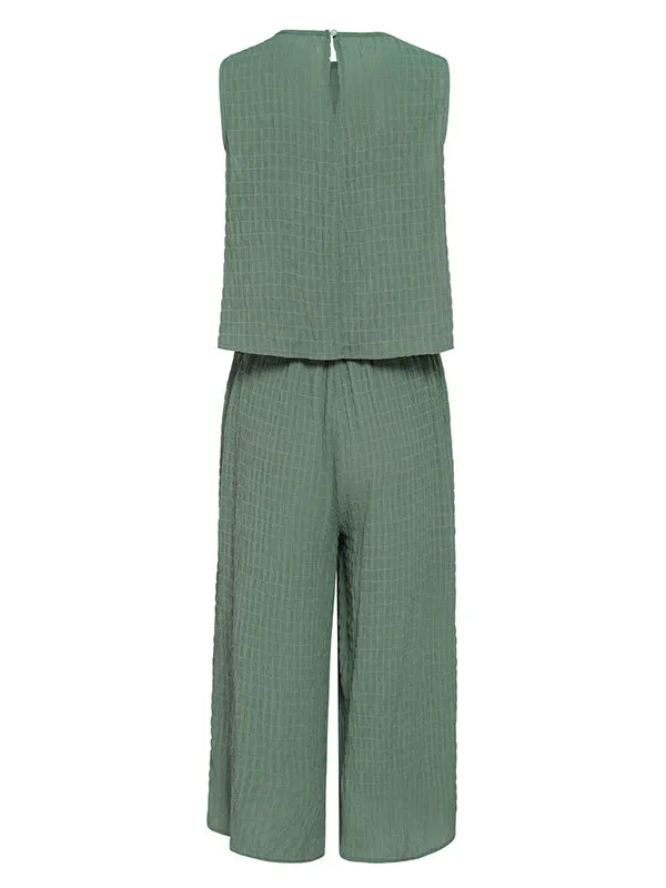 Cropped Sleeveless Solid Color Round-Neck Jumpsuits