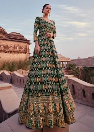 Dark Green Heavy Georgette Floor Length Anarkali Gown