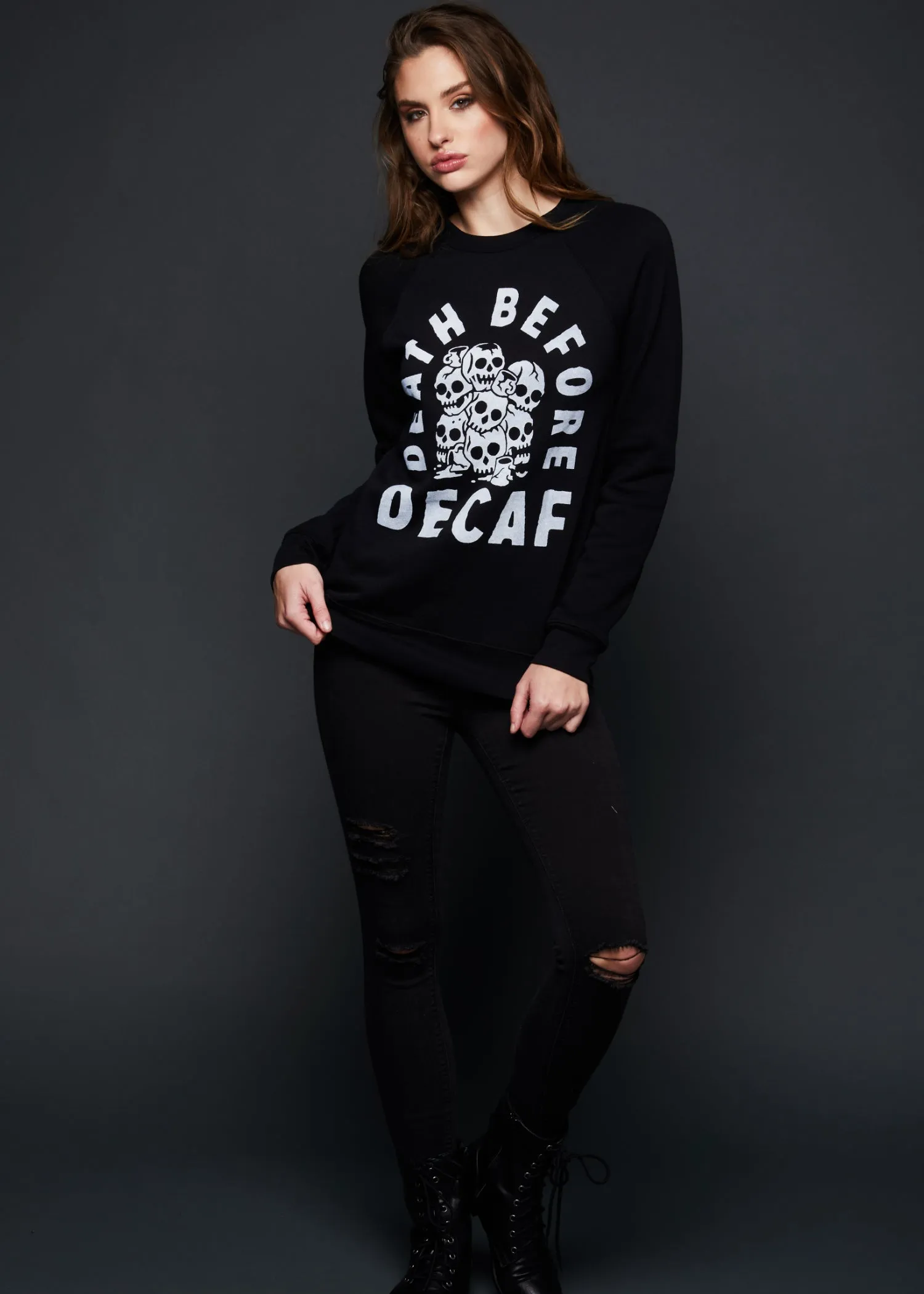 Death Before Decaf Skull Sweatshirt