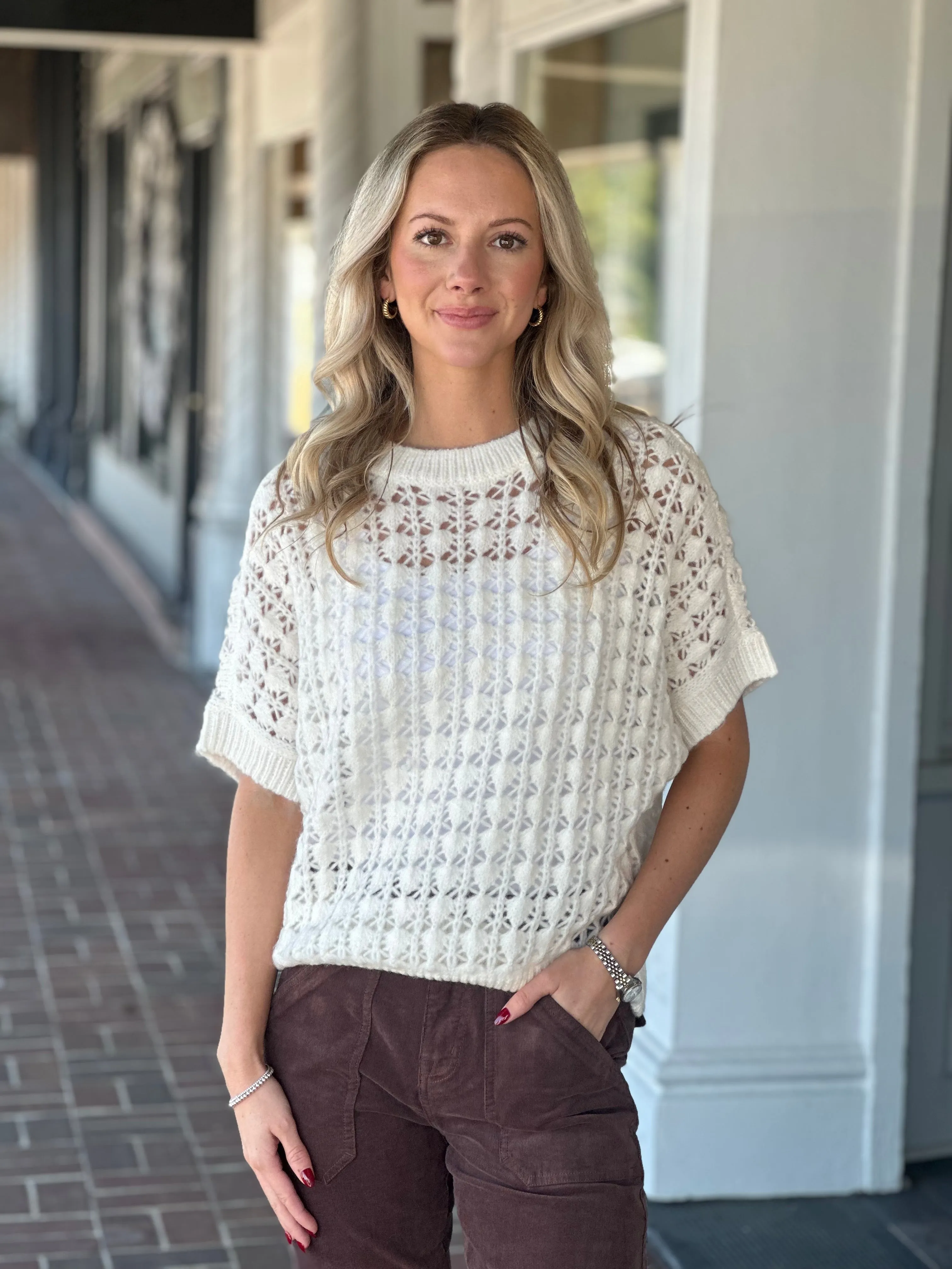 Dylan Rowan Crochet Soft White Sweater