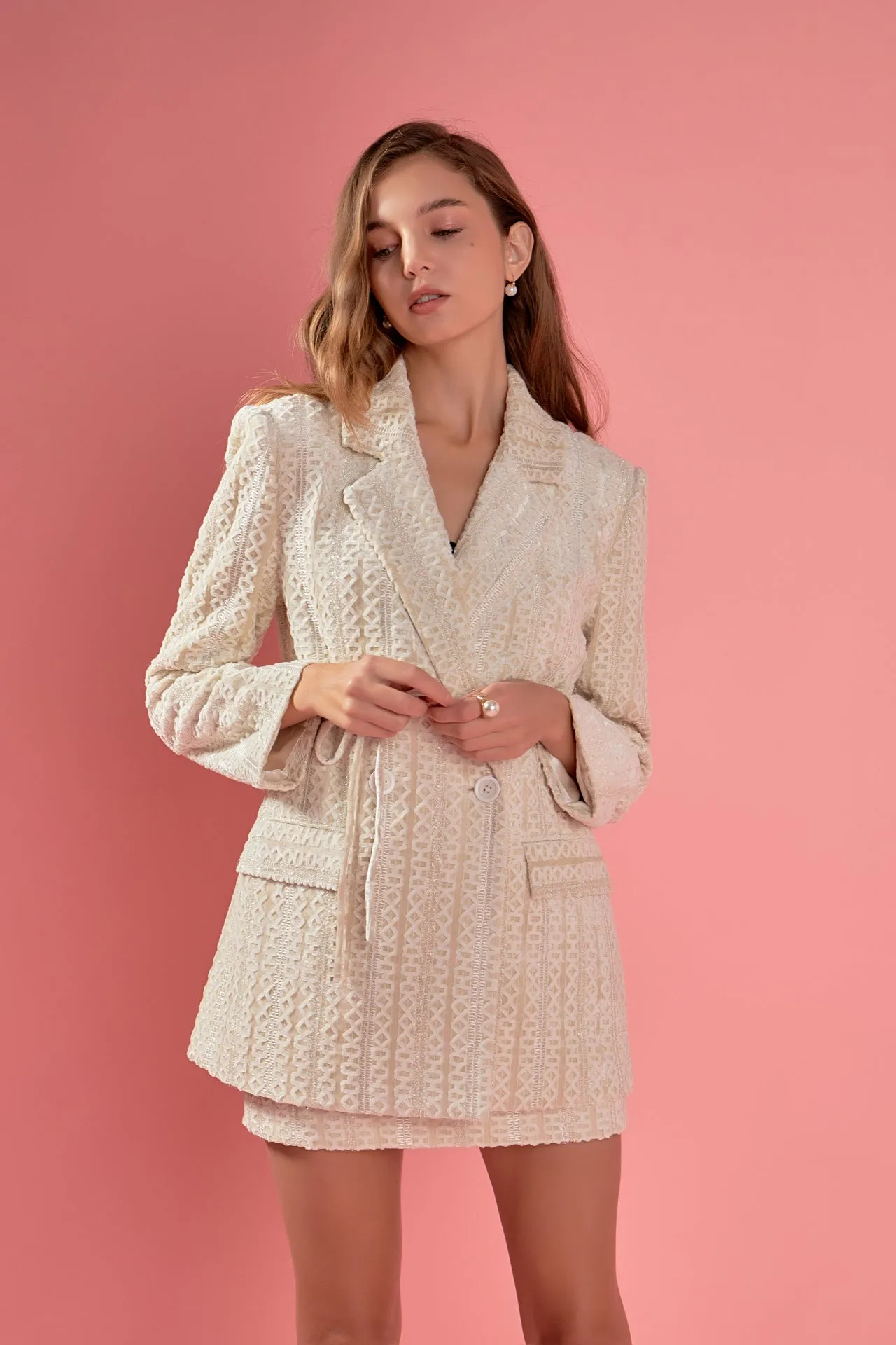 English Factory - Embellished Velvet Belted Blazer Dress