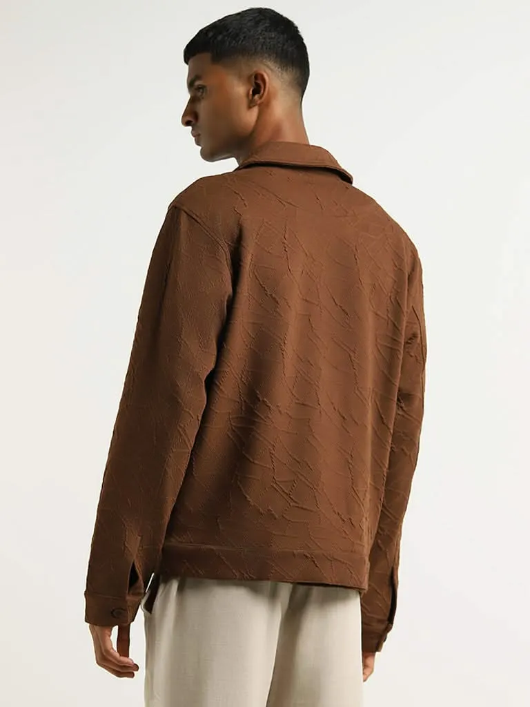 ETA Brown Self-Patterned Cotton Blend Relaxed Fit Jacket