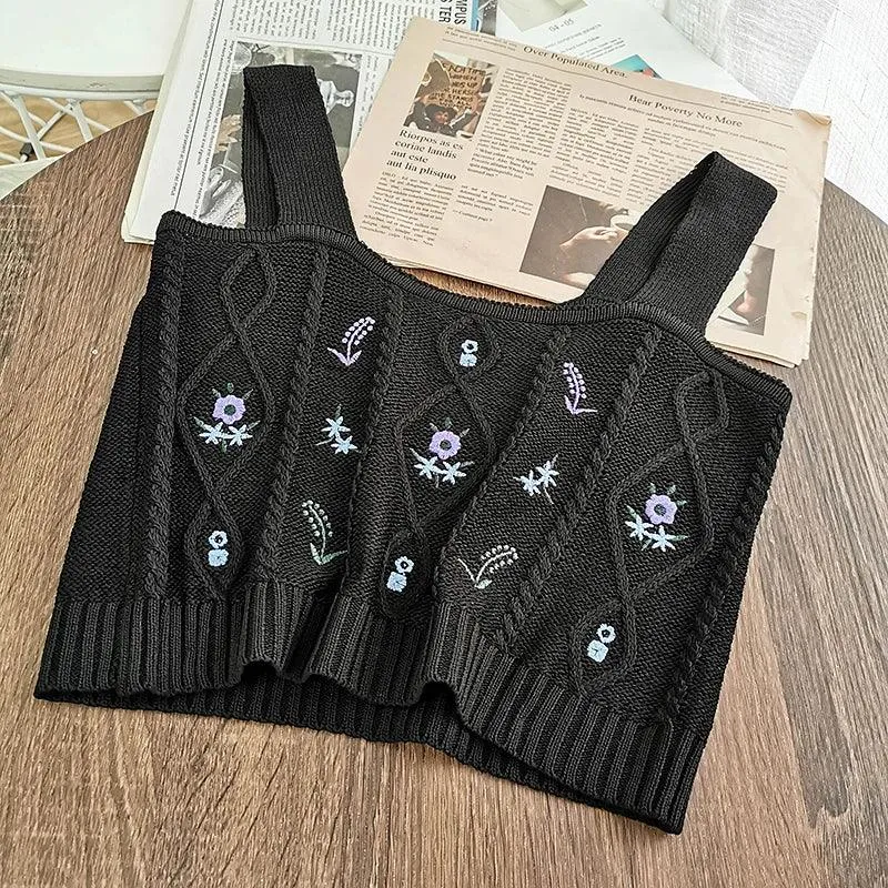 Flower Embroidery V-Neck Tank Top