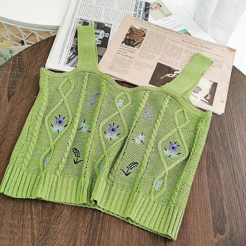 Flower Embroidery V-Neck Tank Top