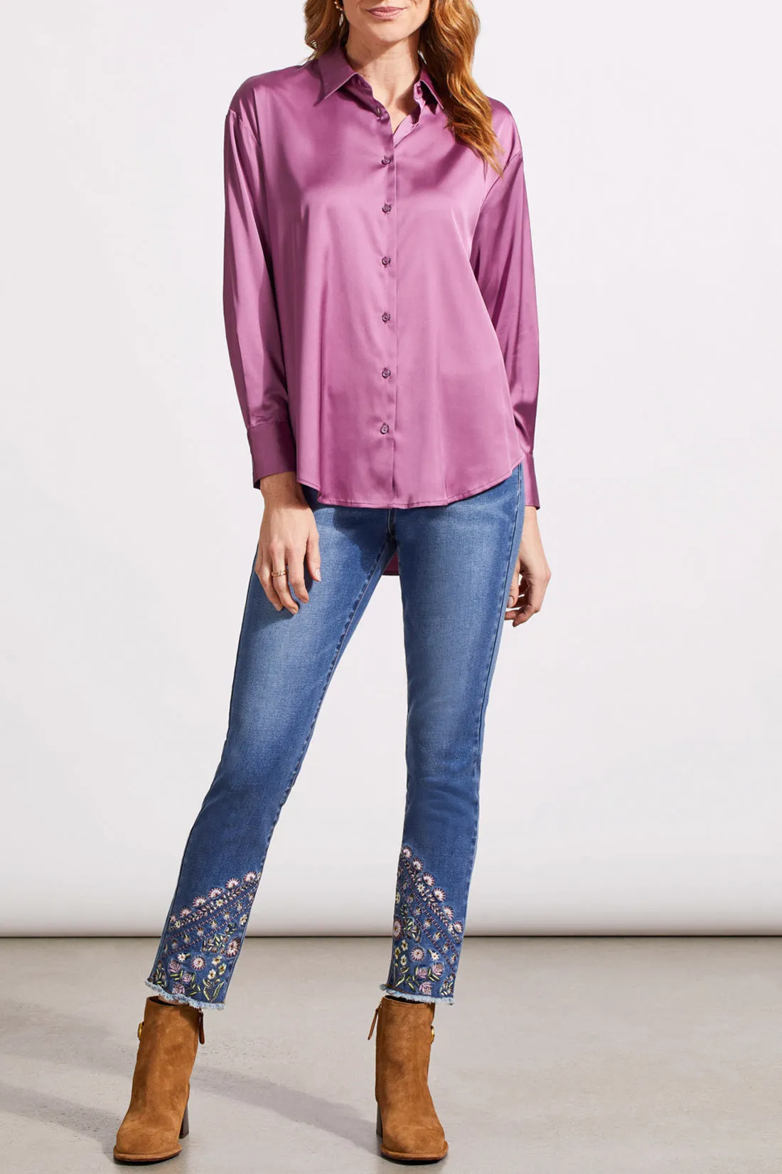 Flowy Satin Button-Up Shirt