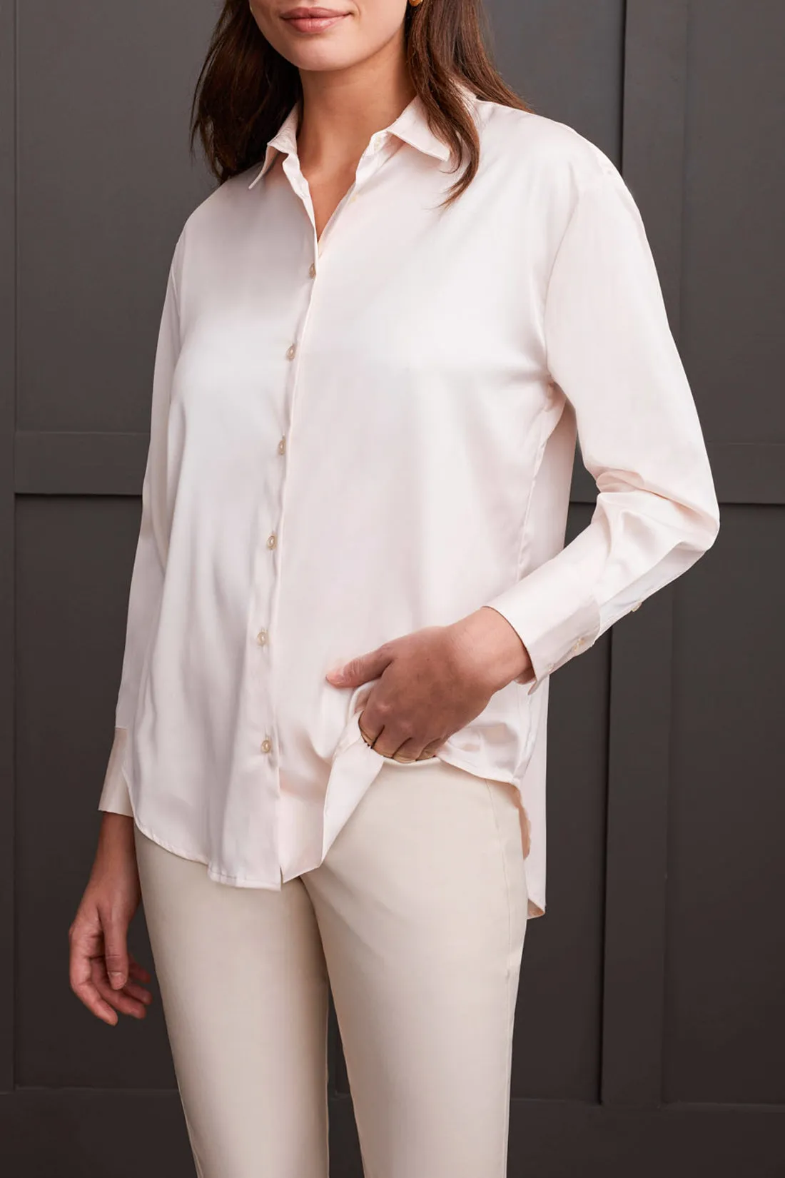 Flowy Satin Button-Up Shirt