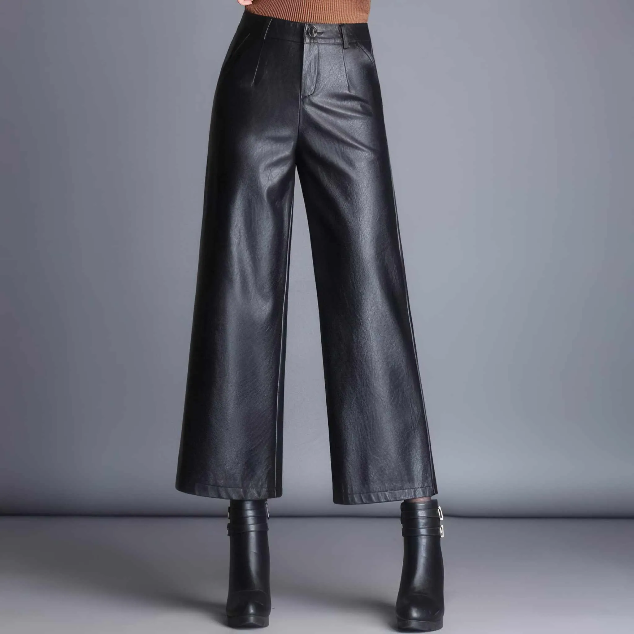 Glow Chic's Plus Size Loose Casual Leather Trousers