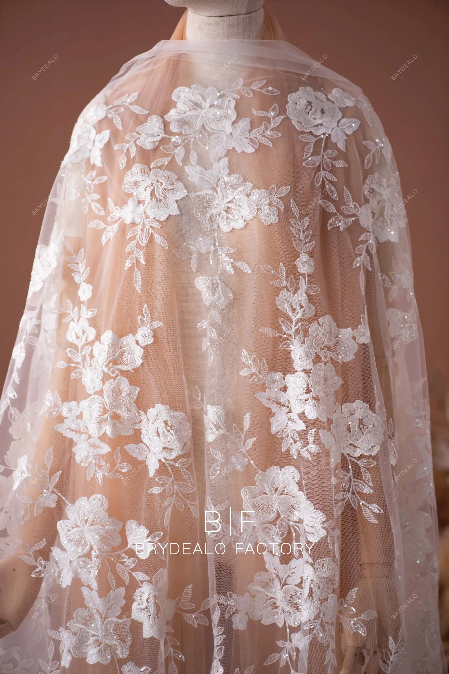 Gorgeous Clear Sequin Flower Motif Lace Fabric Online