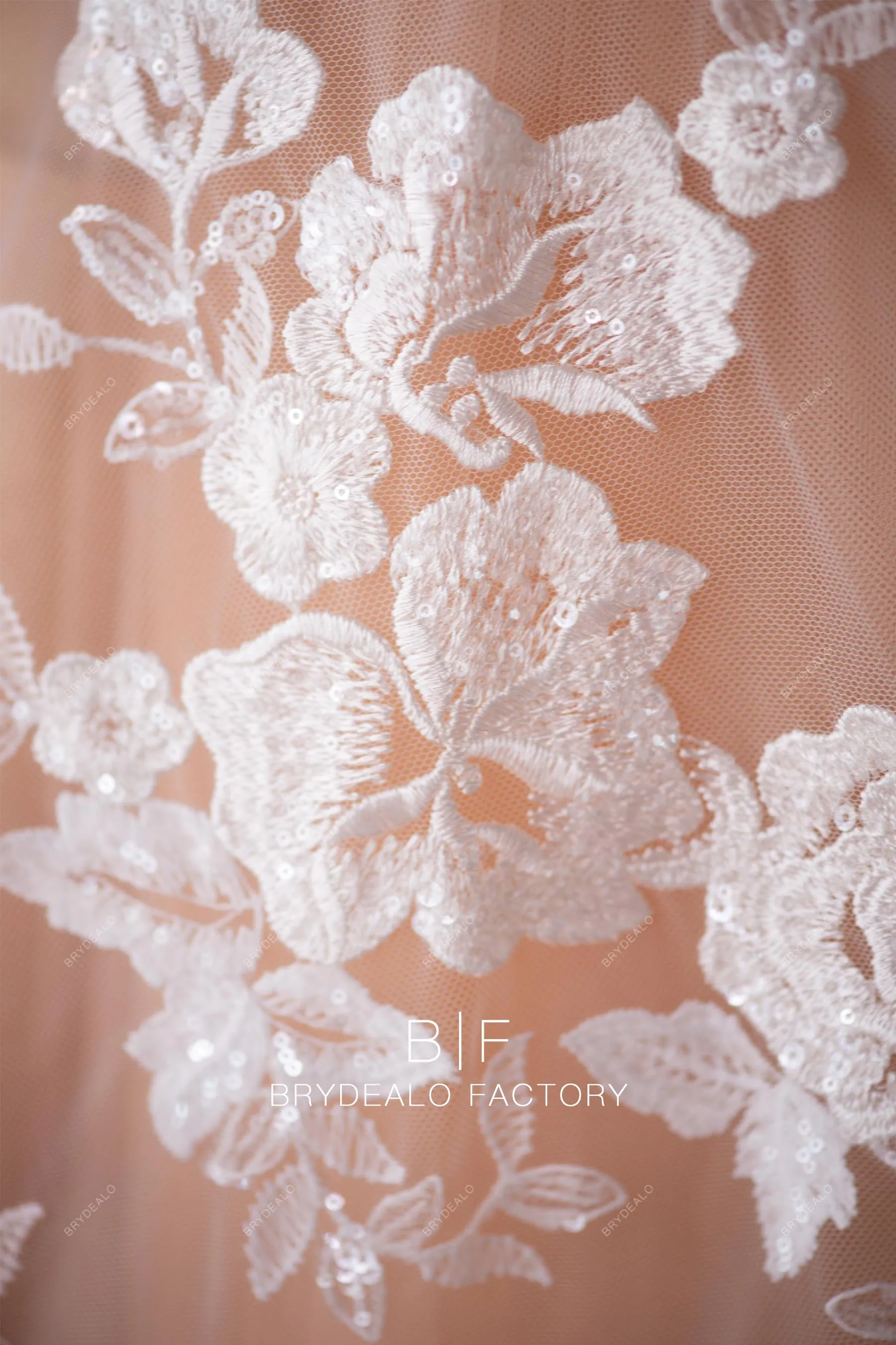 Gorgeous Clear Sequin Flower Motif Lace Fabric Online