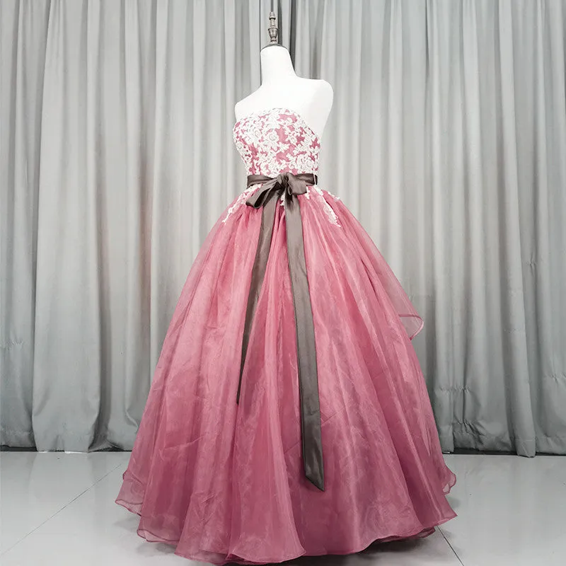 Gorgeous Dark Pink Organza with Lace Formal Gown, Quinceanera Dress