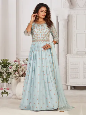 Gorgeous Sky Blue Georgette Floor Length Gown By Suvidha