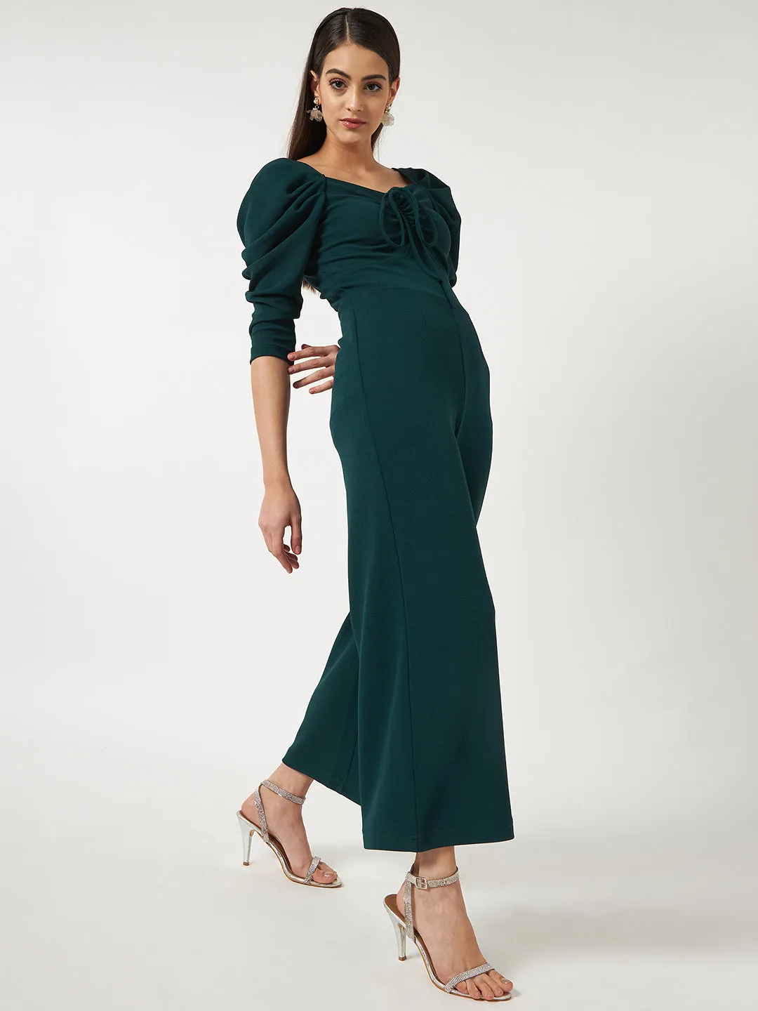 Green Solid Stylish Jumpsuit With Cowl Sleeves